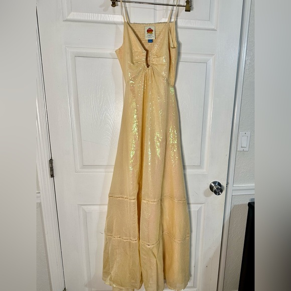 FARM Rio | Dresses | Farm Rio Shimmering Gold Maxi Dress | Poshmark